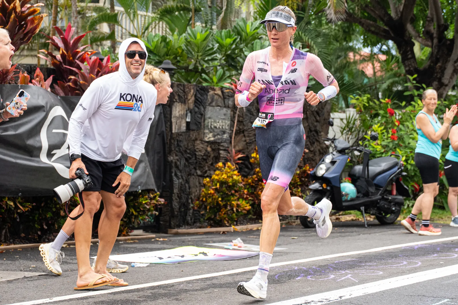 Laura Philipp running on Ali'i Drive during the marathon at the 2026 IRONMAN World Championship in Kona